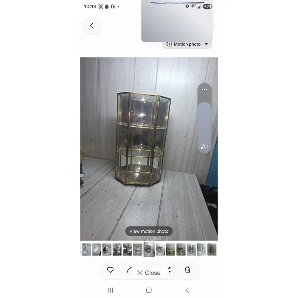 Vtg Glass Mirror Brass Curio Trinket Display Cabinet 3 Shelves Miniatures FLAW
